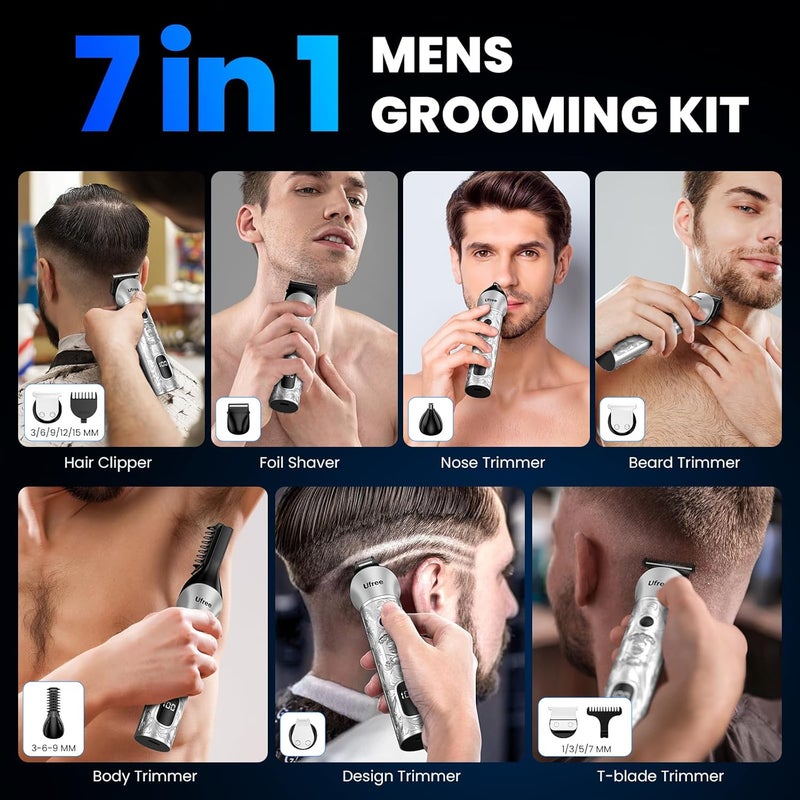 UFREE Beard Trimmer for Men, 7 in 1 Electric Shavers Razor, Cordless Hair Trimmer, Men's Grooming Kit for Body Hair, Nose, Face & Mustache, Birthday Gifts for Men, Husband Father - Image 2